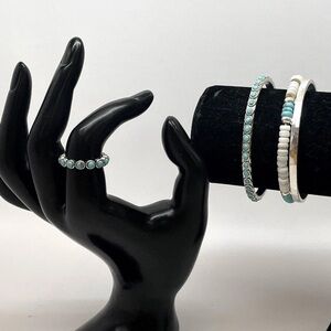 3 PC Lucky Brand Blue Turquoise and White (2) Bracelets & Ring (6.5) Set 1465